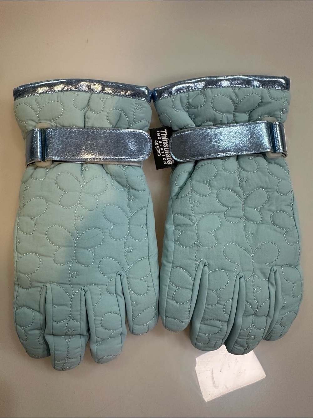 3M Thinsulate Quilted Light Teal Winter Gloves with Silver Trim
